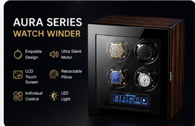 Etsy Aura series gallery — Aura series watch winder overview, four-watch model pictured