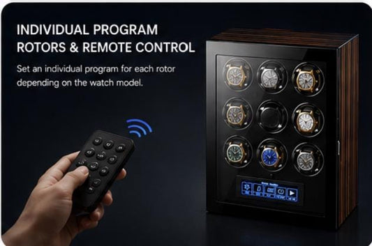 Etsy Aura series gallery — Aura nine-watch cabinet with individual rotor control and remote