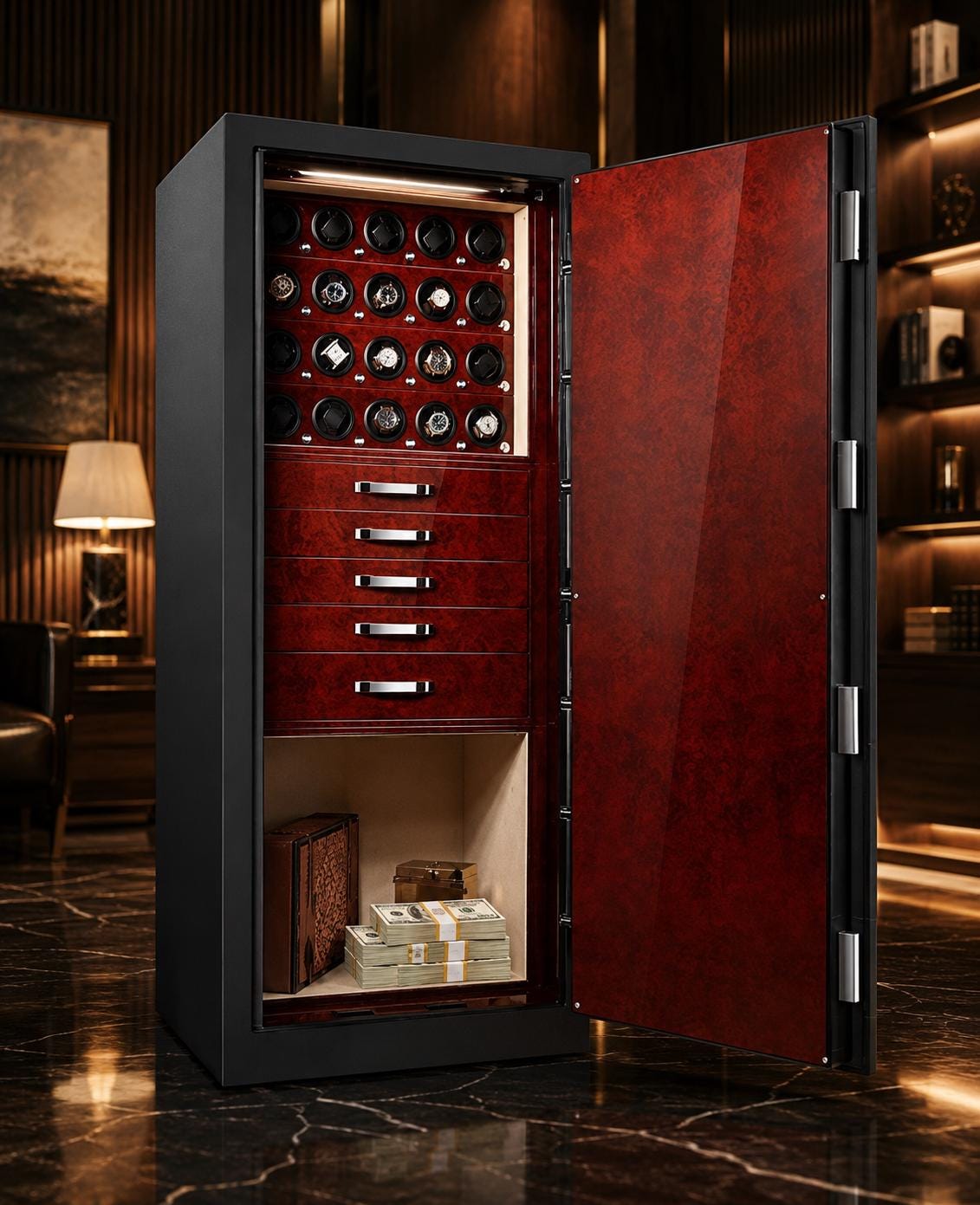 Etsy: 20-Piece Watch Winder Safe with Jewelry Drawers, Steel Anti-Theft Cabinet — image 1
