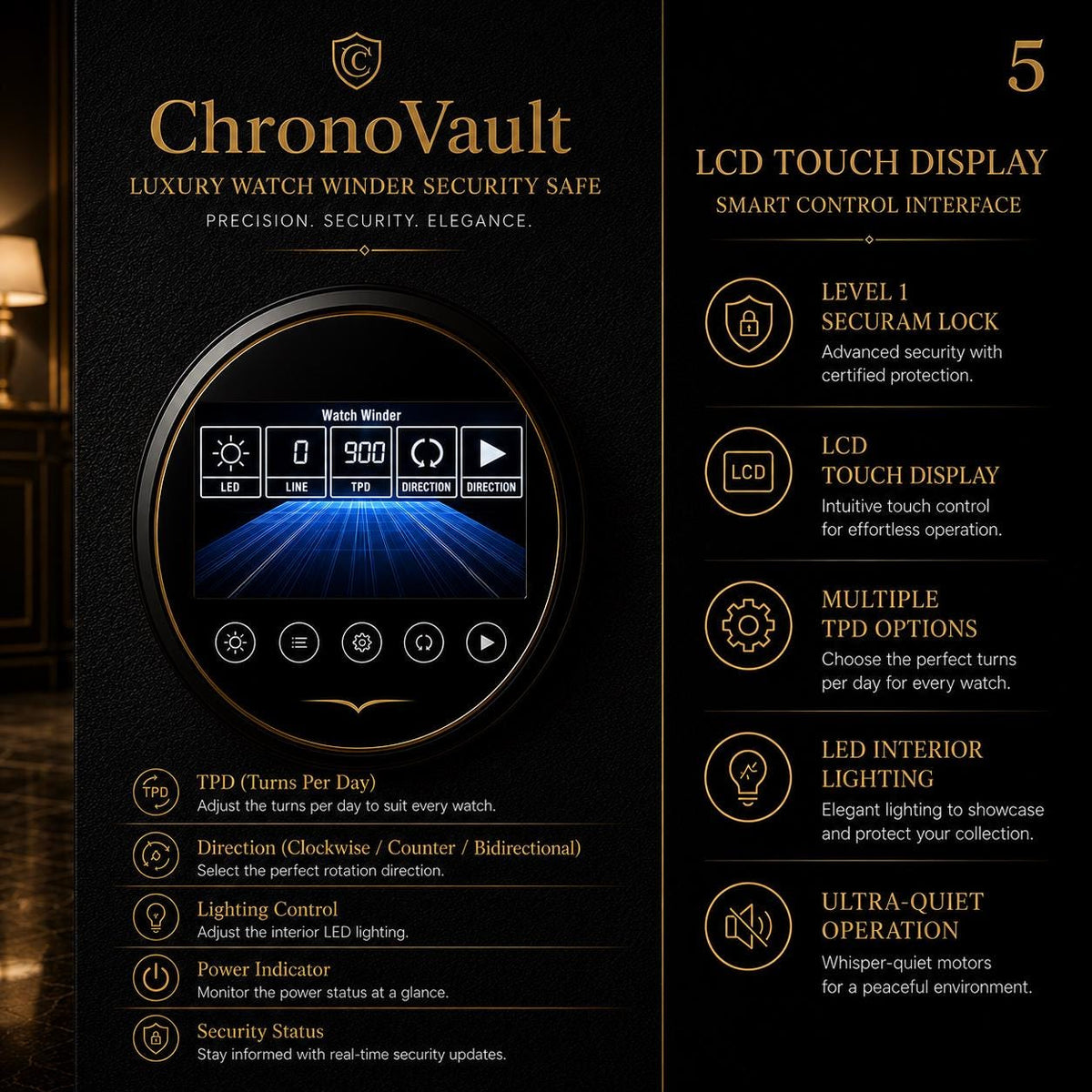 Etsy: ChronoVault Luxury Watch Winder Security Safe — image 5
