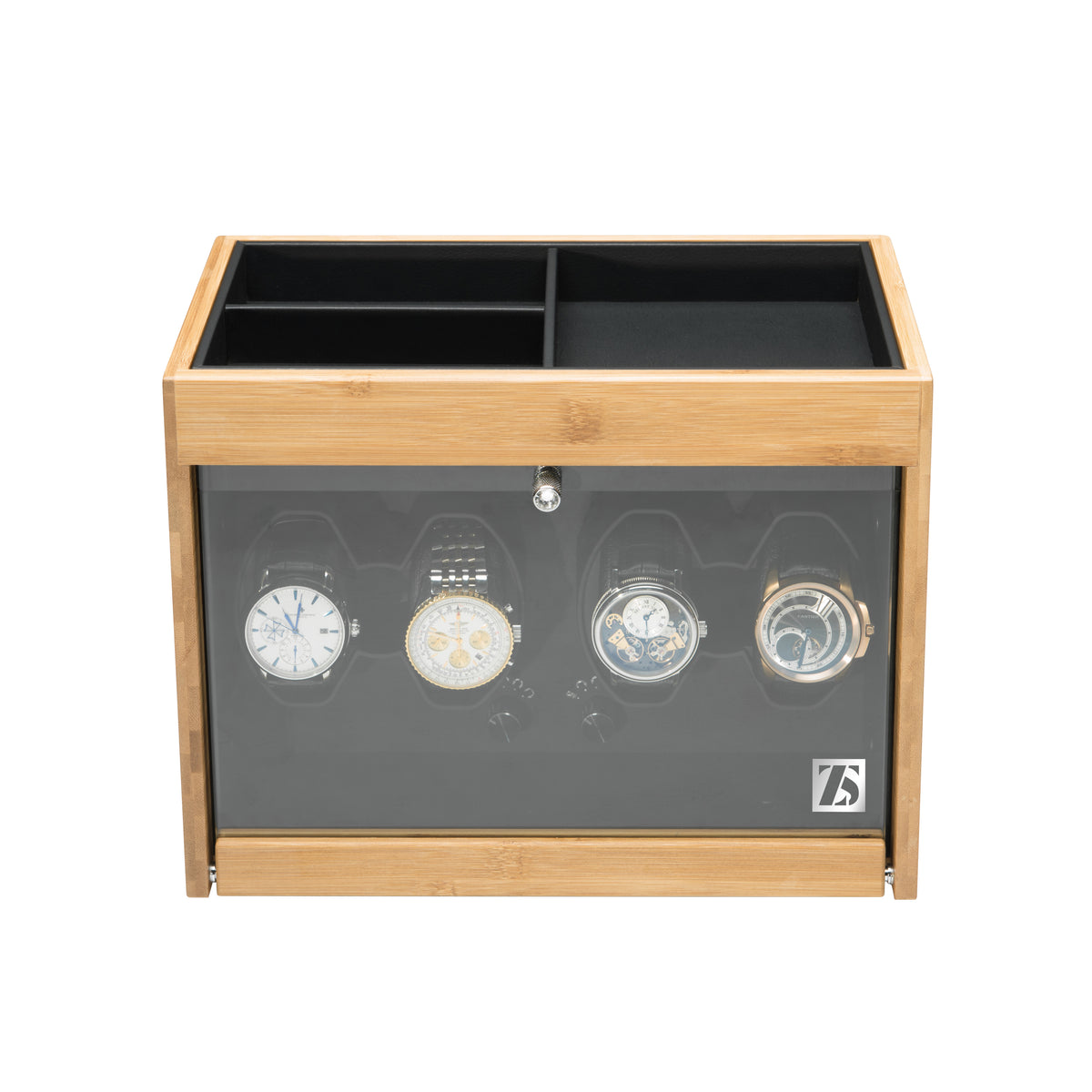 ZOSS Bamboo 4+3 watch winder with storage, view 2
