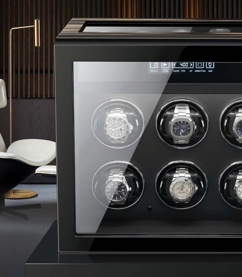 Watch Winder with Watch Storage Space, LCD Display, Touch Control and  Interior Backlight (Ebony
