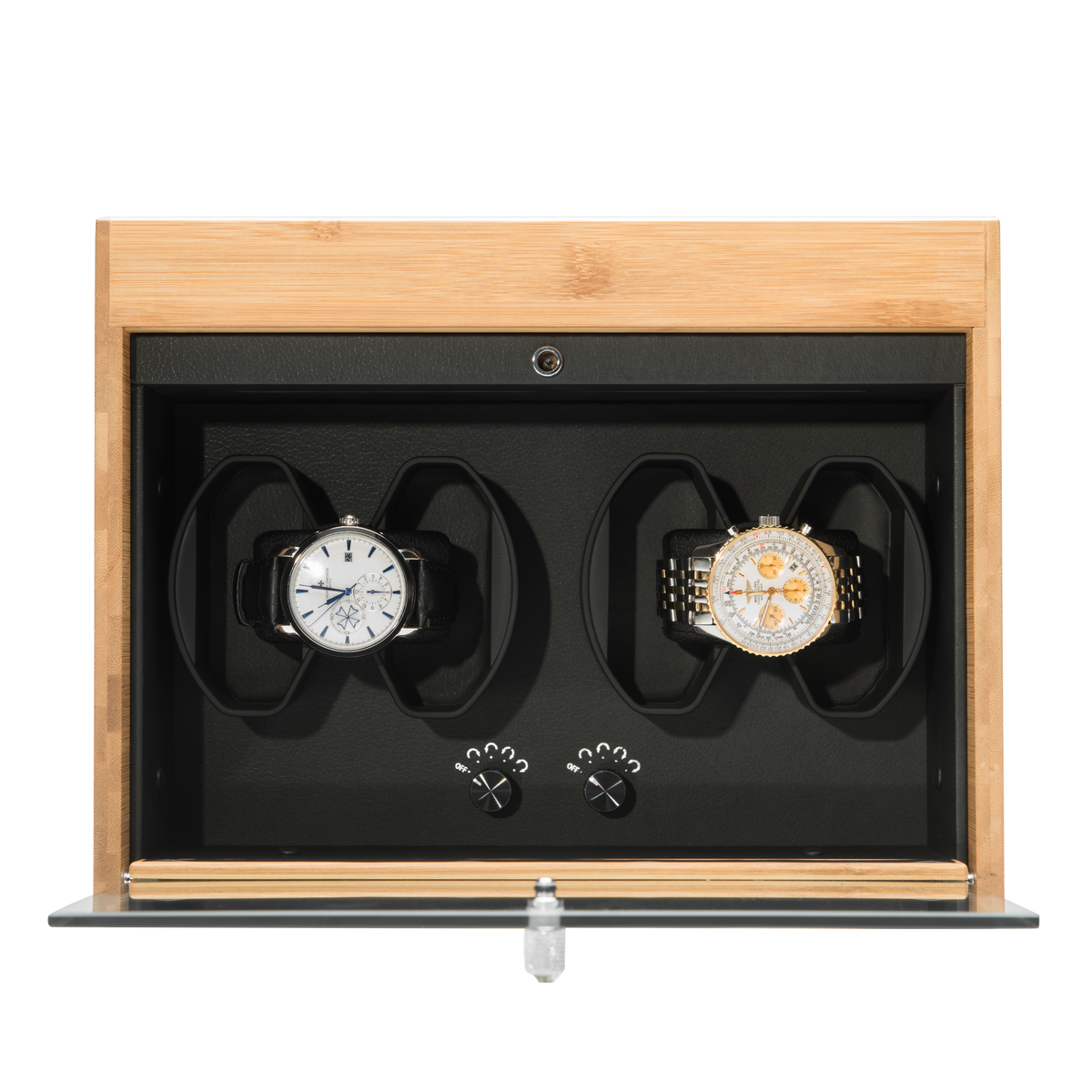 ZOSS Bamboo 4+3 watch winder with storage, view 1