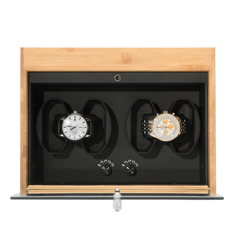 Zoss Watch Winder made of Premium Natural Bamboo Shell for 4 Automatic Watches and 3 storages with High-Gloss Craftsmanship