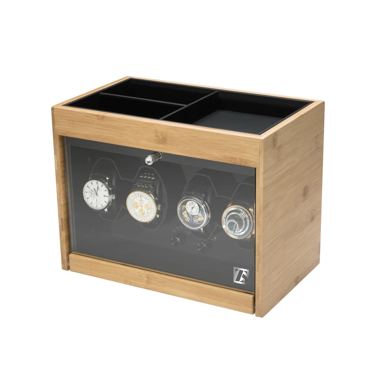 ZOSS Bamboo 4+3 watch winder with storage, view 3